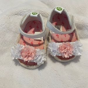 White with light pink and white flowers baby girl shoes